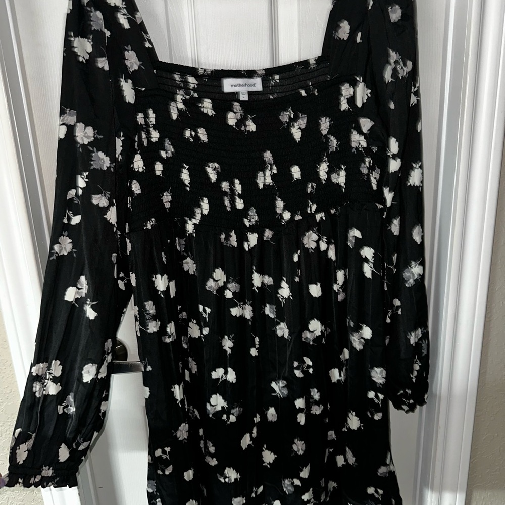 Maternity Black Floral Smocked Dress